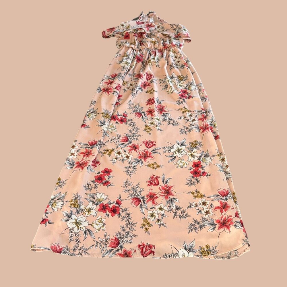 Lush Off Shoulder Maxi Dress Womens Small Pink Floral Sleeveless Feminine Summer
